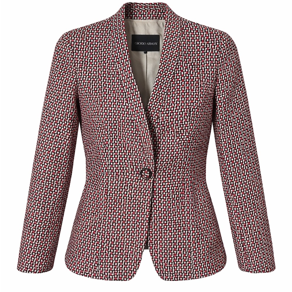 Giorgio Armani High End Red Geometric Jacquard Cotton Blazer, Size 42